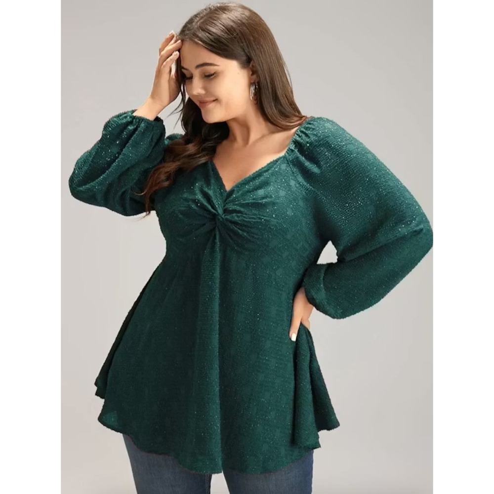 Bloomchic Emerald Green Shimmer Twist Front Babydoll Top Plus Size 18-20 NWT NEW
